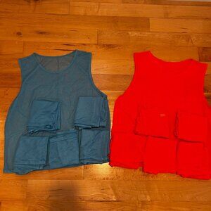 Set of 12 Kids Scrimmage Jersey Vests - Blue & Orange Mesh Team Practice Jerseys